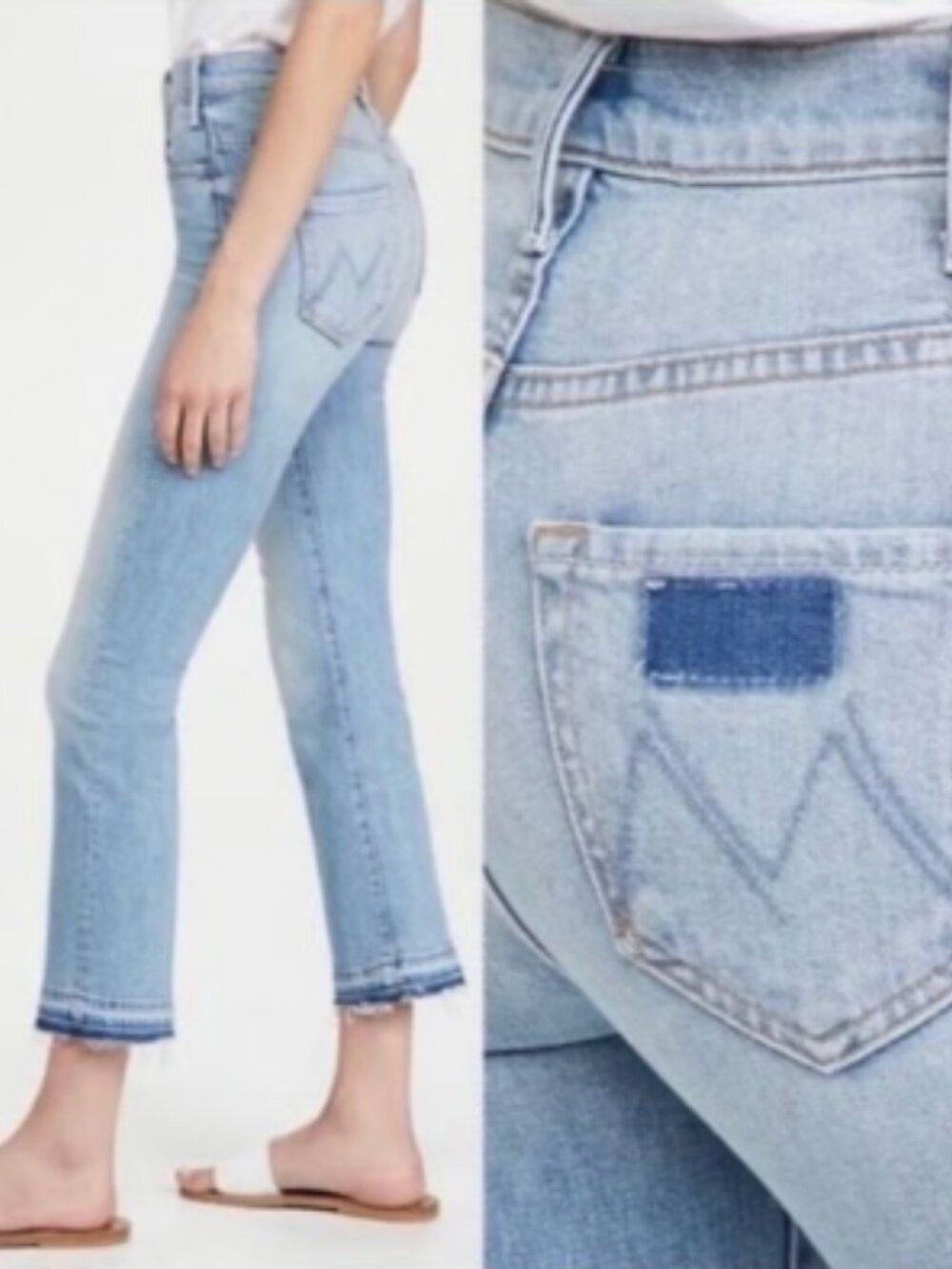 MOTHER Superior Hustler Ankle On My Feet Undone Hem Jeans Quiet Luxury 27 $248